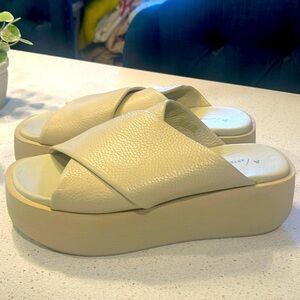 Anthropologie Cream Platform Slide Sandals